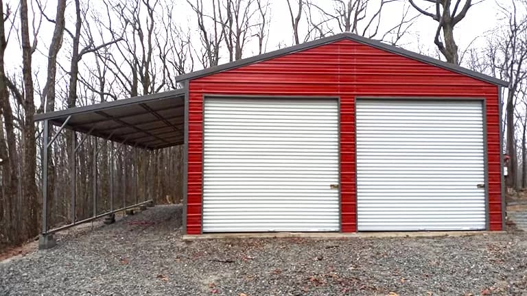 22x30x9 Two Car Garage with Lean-To — 22'W x 30'L metal building from Get Carports