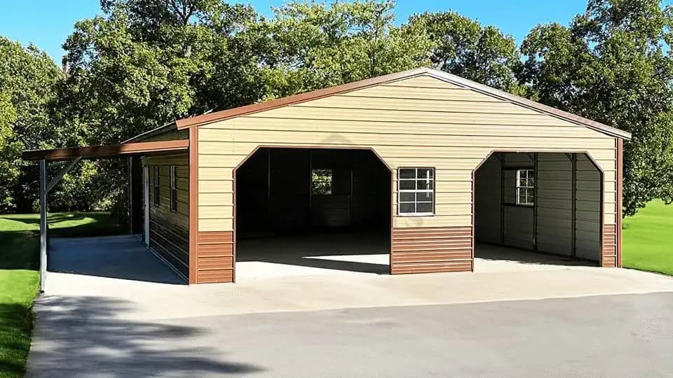 24x30x9 Vertical Garage With 12x30x7 Lean-To — 24'W x 30'L metal building from Get Carports