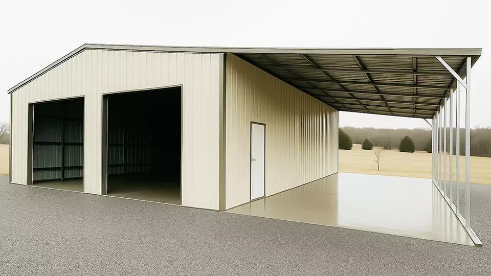 30x35x12 Garage with Lean-To — 30'W x 35'L metal building from Get Carports