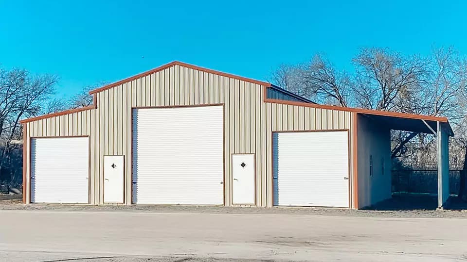 46x30x12 Barn witih Open Lean-to — 46'W x 30'L metal building from Get Carports