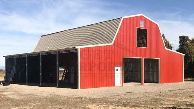 28x45x12 Gambrel Barn w/ 2) 12x45x10 Lean To’s Attached